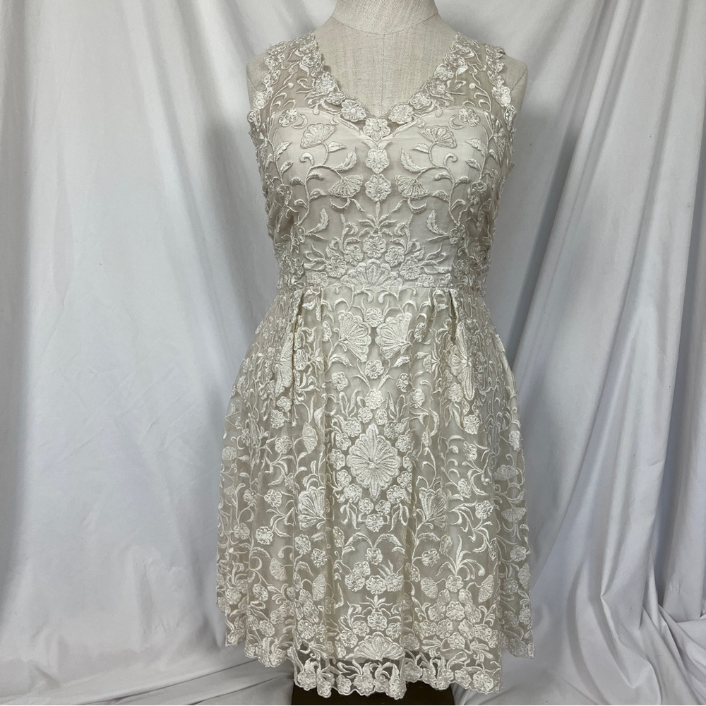 BHLDN Anthropologie Collins Ivory Silk Floral Embroidered Sleeveless Mini Dress